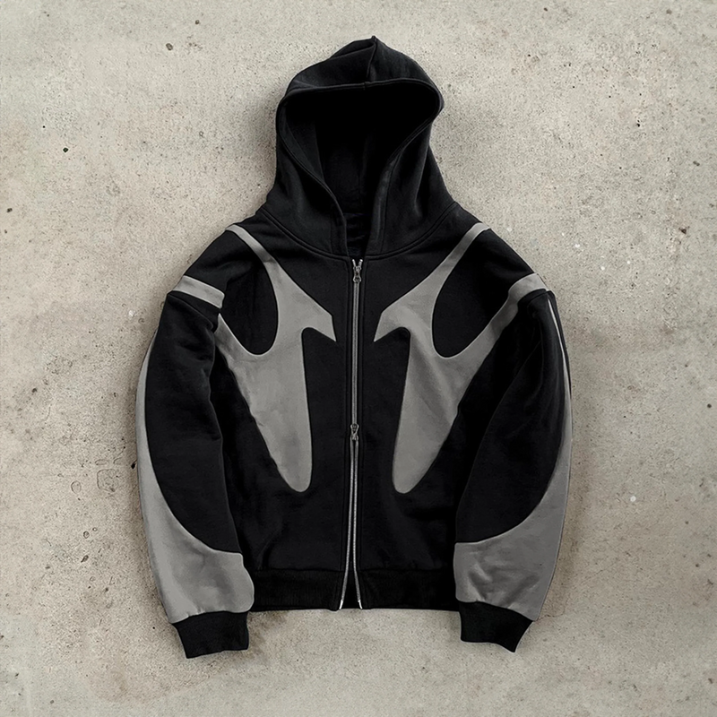 CONTRAST RETRO ZIPPER HOODIE