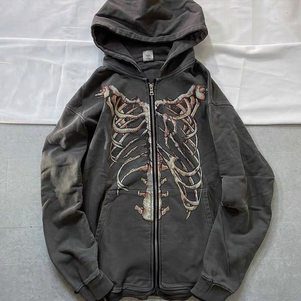 SKELETAL STYLE ZIPPER HOODIE